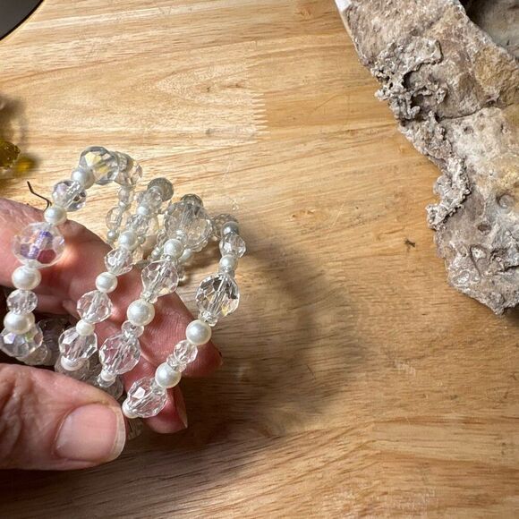 White Pearl and Crystal Wrap Bracelet, Handmade, Artisan - Picture 3 of 5